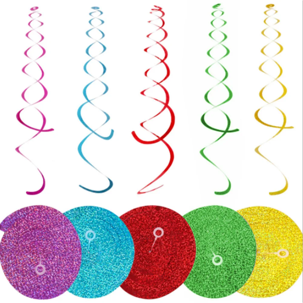 6pcs/pack Party Spiral Decoration Birthday Party Wedding Decorative Ornaments Foil Swirls Banner Tassels Garland