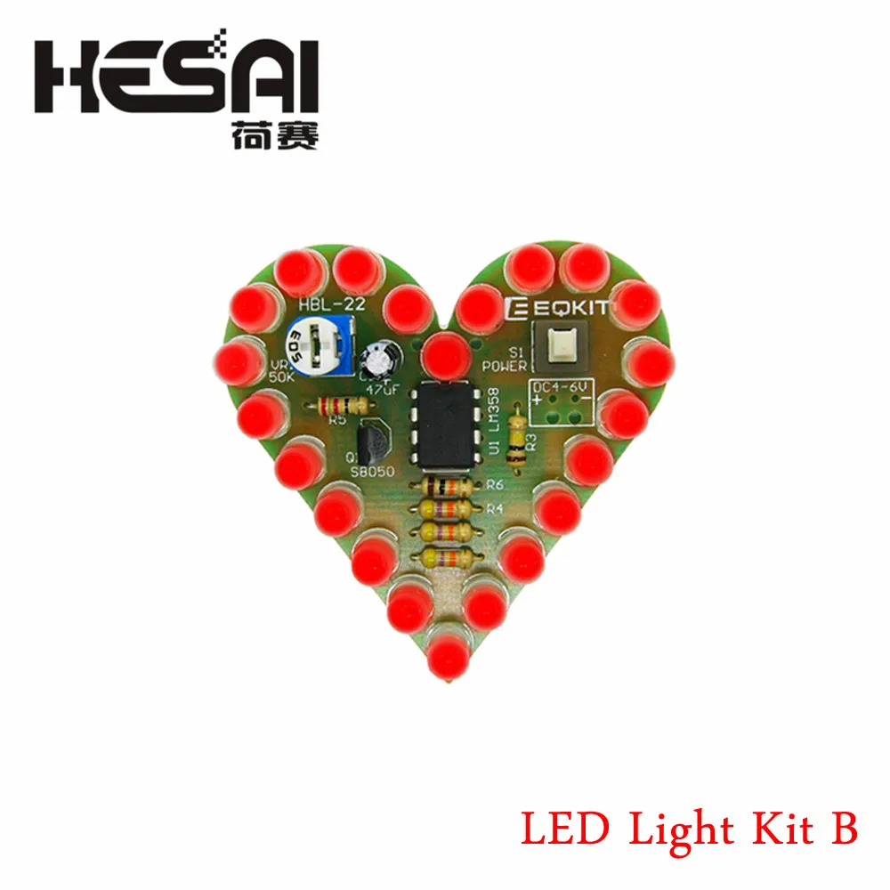 Diy More Heart Shape LED Flashing Light DIY Kit with PCB DC 4-6V Color Available For Soldering Kit Practice Learning Kit