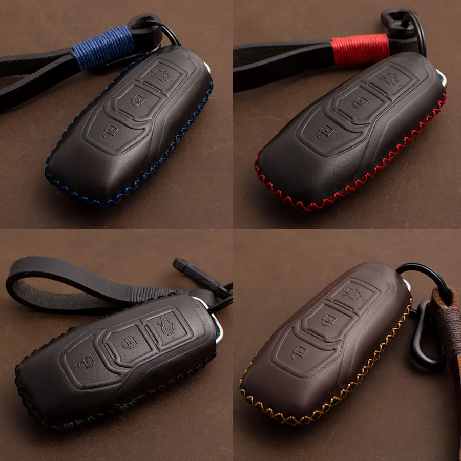 1 PCS Genuine Leather Car Key Case Cover Fob For Ford  Mondeo Edge Kuga F150 Lincoln Explorer Everest