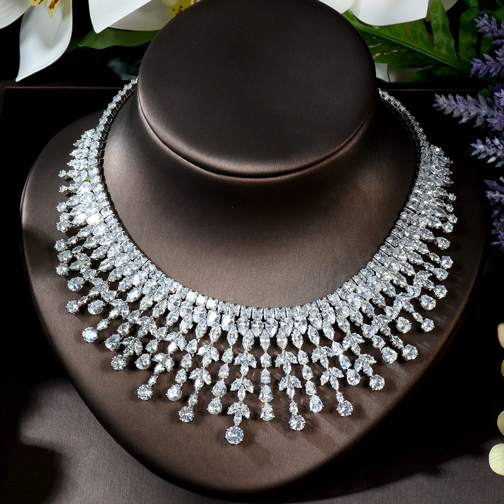 HIBRIDE Fashion White AAA CZ Zirconia Leaf Earring Necklace Set for Women Bridal Weddings Jewelry Set bijoux femme ensembl N-480