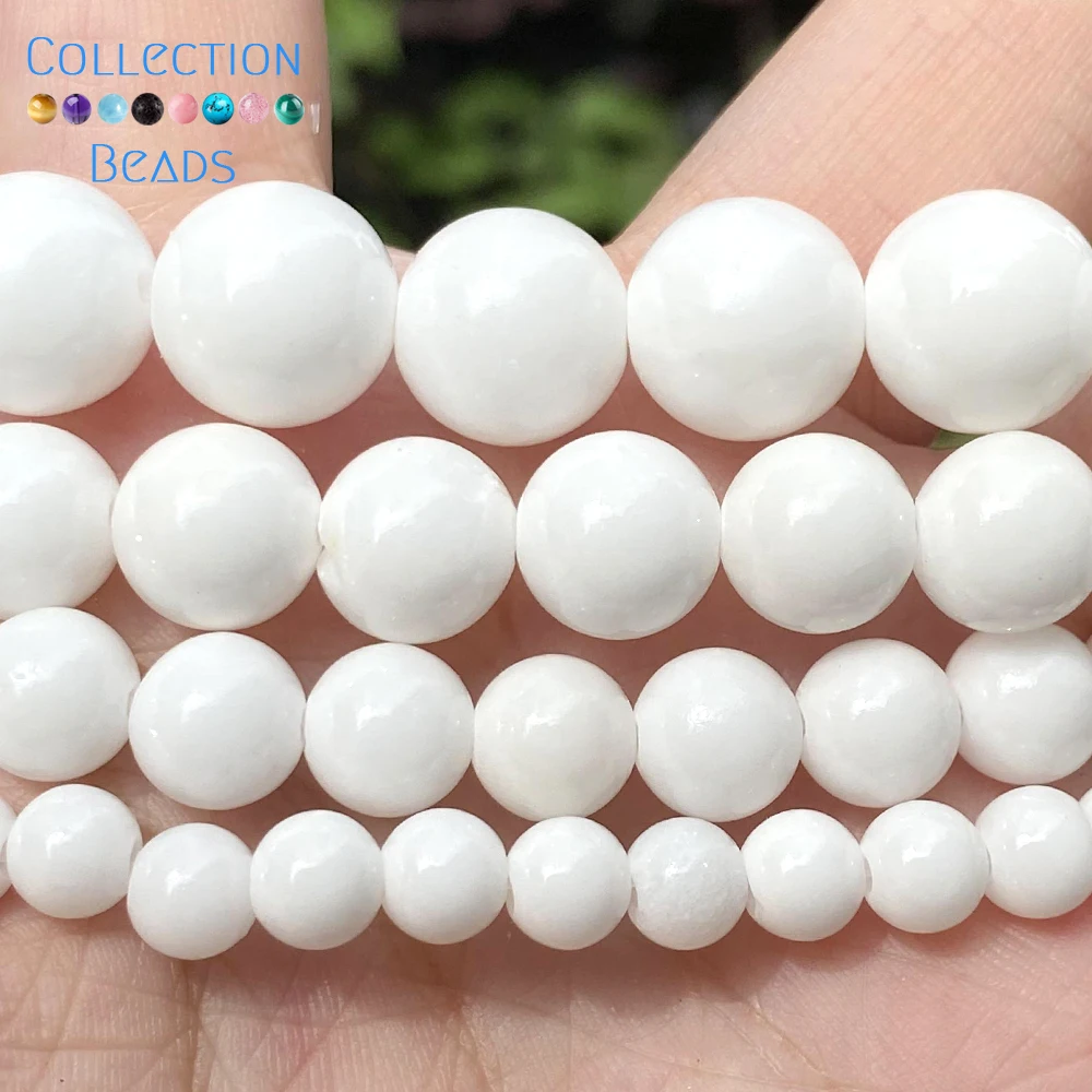 6/8/10/12mm Natural Stone White ​Angelite Jades Round Spacer Loose Beads For Jewelry Making DIY Bracelets Accessories 15'