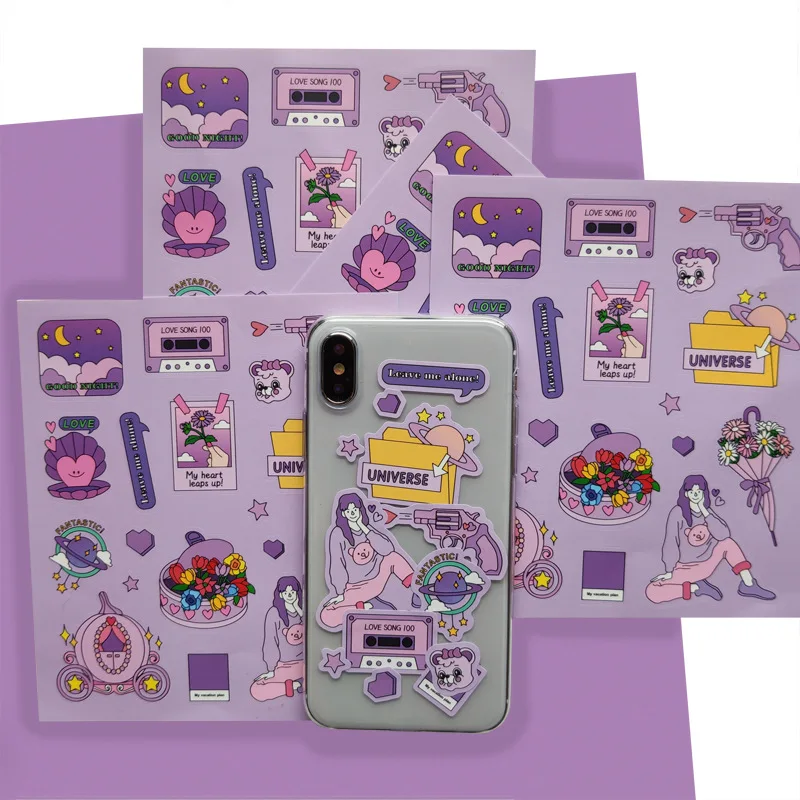Cartoon Creative Purple Cute Stickers PVC Waterproof Graffiti Collage Mobile Phone Suitcase Stationery DIY Decorative Sticker