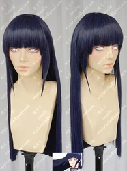 Anime Hyuga Hinata peruka długie proste ciemnoniebieskie żaroodporne włosy syntetyczne schludna grzywka Cosplay peruki + czapka z peruką