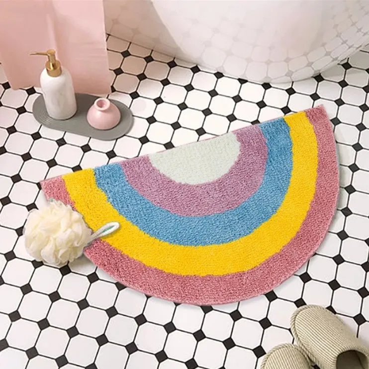 Cartoon Rainbow Doormat Semicircle Floor Mat Bathroom Door Entrance Non-slip Mats Cartoon Color Rug Dustproof Waterproof Carpet