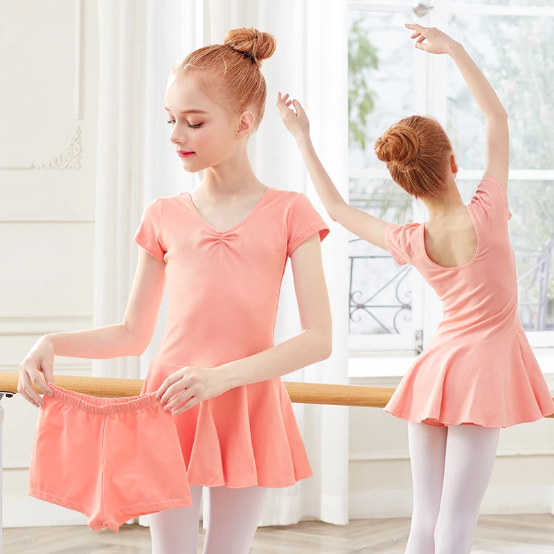 Vestido de Ballet para niñas y niños, leotardos, trajes de Ballet de dos piezas, vestido separado y pantalones cortos, Ropa de baile de manga corta