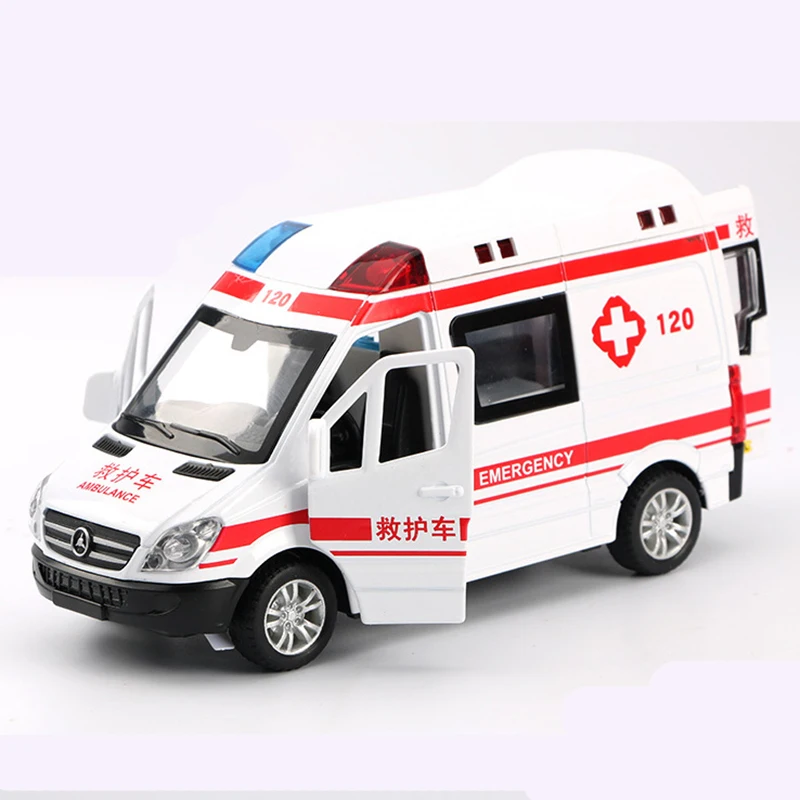 1:32 Simulazione Ospedale Salvataggio Ambulanza Polizia Pressofuso Modello di Auto In Metallo con Tirare Indietro Suono Luce Giocattoli Regali BoysToy Car