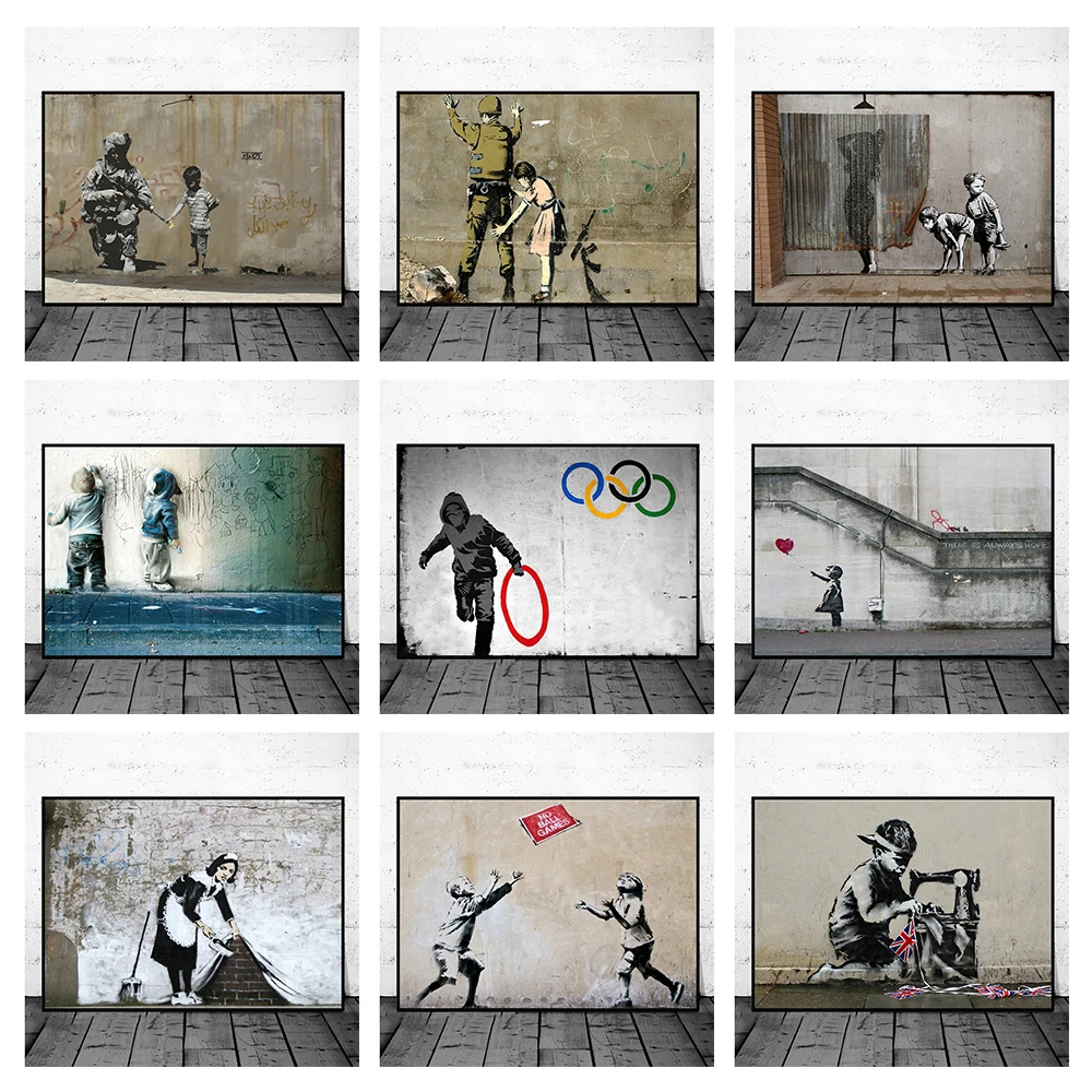 Banksy Graffiti Art Works Posters Picture Print Canvas Painting Cuadros Art Wall Decoration Mural Modern Home Room Decor No Fram