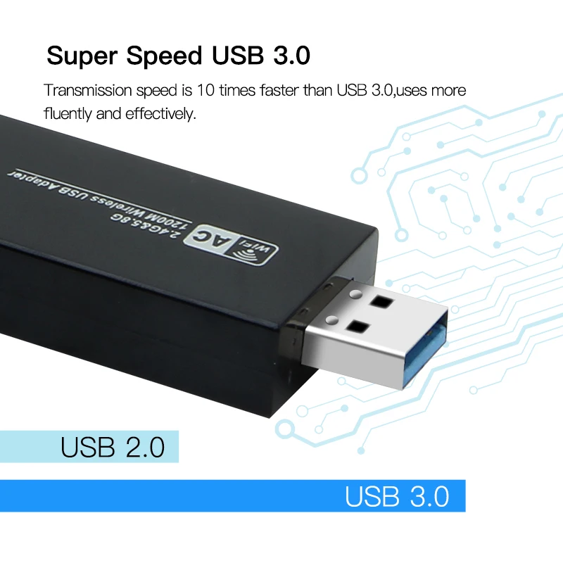 Adaptateur Lan USB RTL8812AU 1200Mbps, Sans Fil AC1200 Wlan USB 3.0 Wifi, Stérilisation Dongle 11ac avec Antenne pour Ordinateur Portable de Bureau