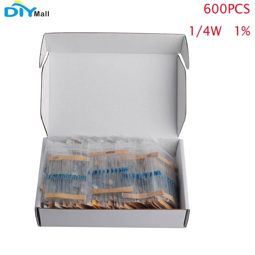 600pcs 1/4W Metal Film Resistors 1% Precision 30 Values 20pcs Each Value Color ring Resistor