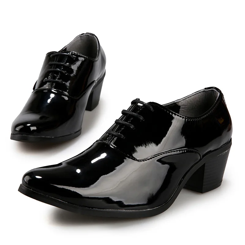 Men Patent Leather Oxford Shoes Breathable Pointed Toe High Heels Formal Business Prom Fashion Dress Wedding Groom Shoes 663