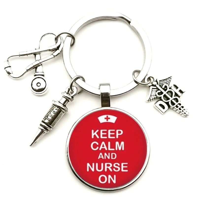 New Fashion DH Medical Equipment Nurse Medical Glass Key Chain Syringe Stethoscope Car Key Chain Men and Women Jewelry Gift