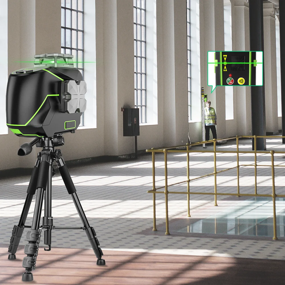 Imagem -04 - Huepar-nível Laser com Tripé Receptor Feixe Verde Auto-nivelamento Horizontal e Vertical 360 ° Linha Cruzada 2d Linhas Osram