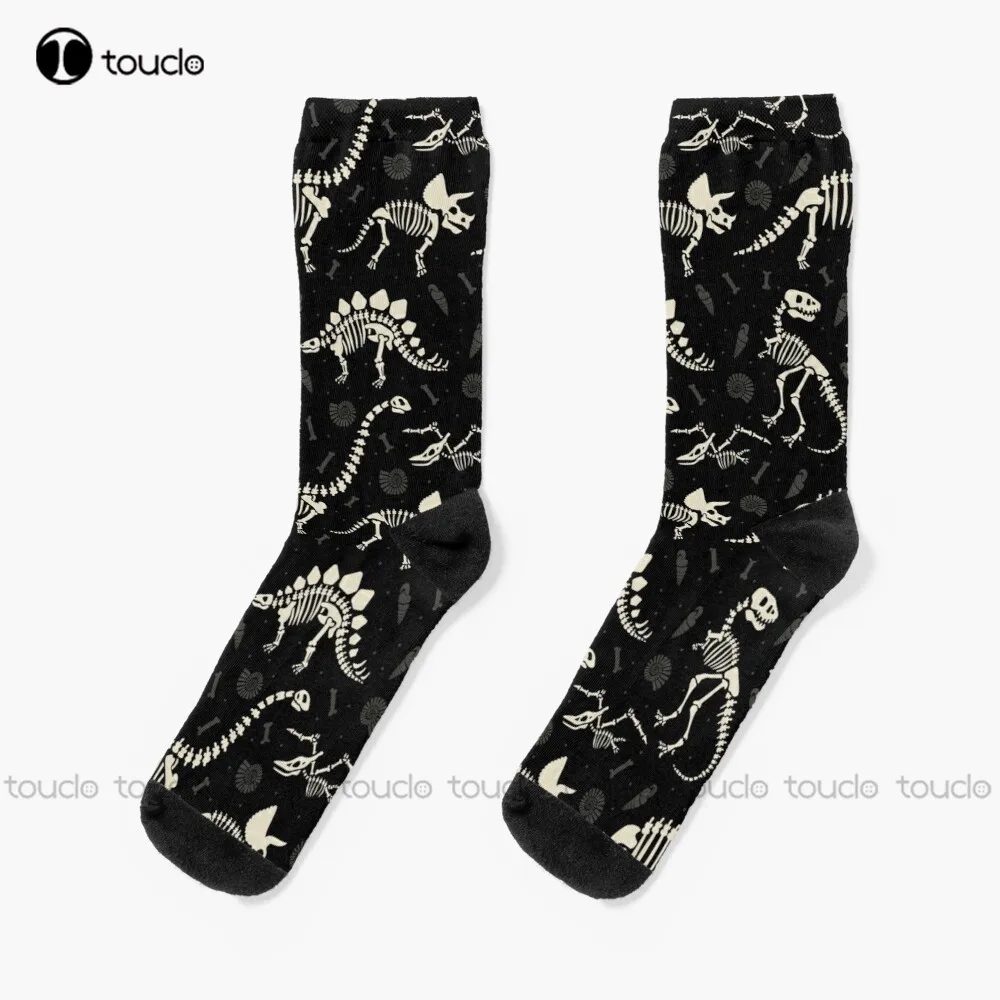 Dinosaur Fossils In Black Socks Work Socks Christmas New Year Thanksgiving Day Gift Unisex Adult Teen Youth Socks Custom