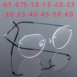 Polygon Foldable Flexible Ultra Light Titanium Alloy Myopia Eyeglasses Rimless Optical Glasses -0.5 -0.75 -1.0 -1.5 To -6.0