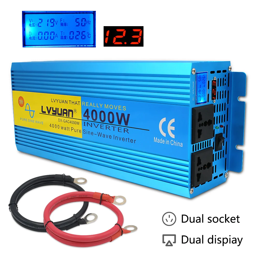 Inversore a onda sinusoidale pura da 4000W DC 12V a 110V 220V 50HZ/60HZ Inverter per auto US/presa universale LED e Display digitale LCD potenza