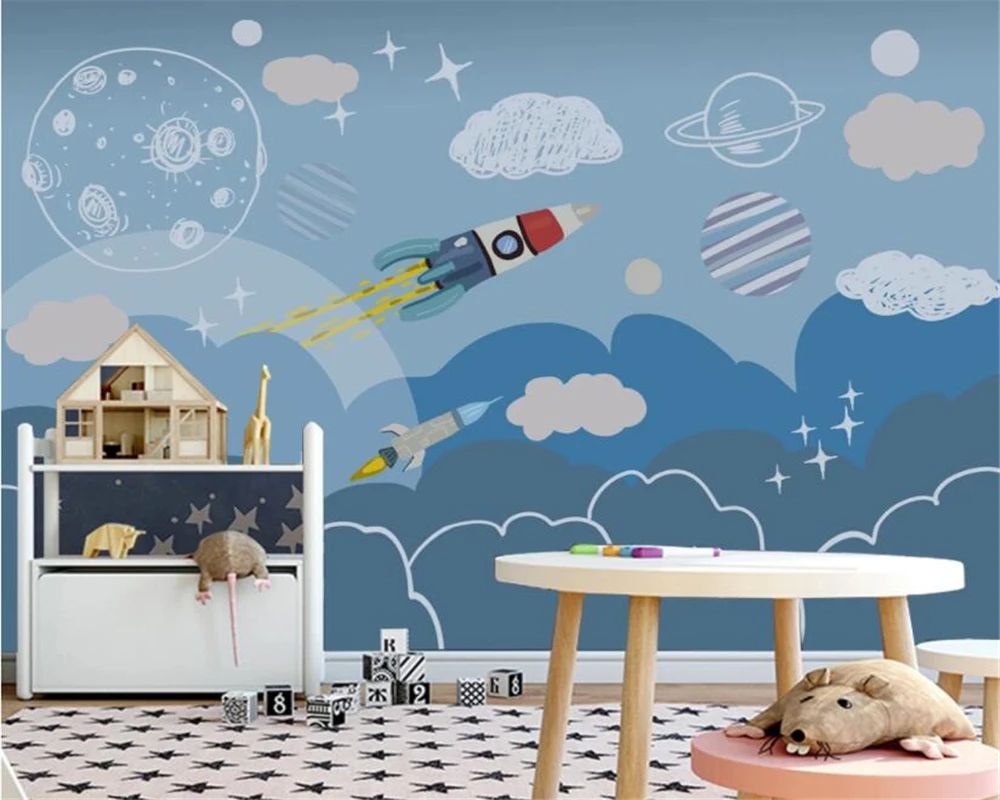 beibehang Custom wallpaper Hand drawn children's room spaceship living room bedroom sofa TV background wall 3d wallpaper