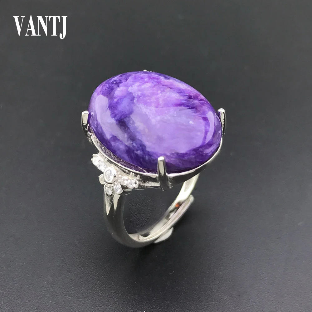 

Natural Charoite 925 silver rings for women gemstone man big rings fine jewelry Opening ring design gem oval 15*20mm