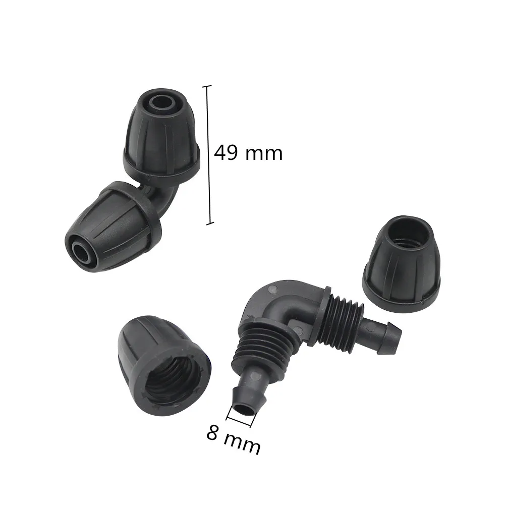 8 / 11mm hose interface 2 way 90°elbow with lock nut connector drip irrigation hose distributor for watering pipe fittings 10pcs