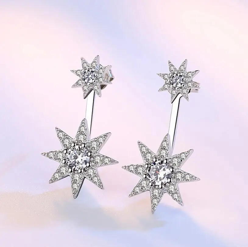Newest Fashion 925 silver needle Sparkling Crystal Zirconia Starlight Piercing Stud Earrings For Women brincos S-E216 image 4