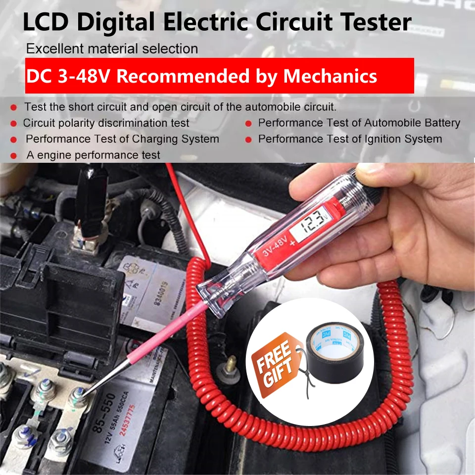 Universal 3-48V Digital Power Probe Multi Function Fuse Line Battery Voltage Circuit Test Pen Electroscope Automotive Scanner
