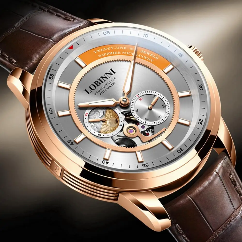 LOBINNI orologi da polso da uomo, orologio meccanico automatico da uomo, orologio da polso scheletrato impermeabile orologio svizzero reloj in acciaio inossidabile