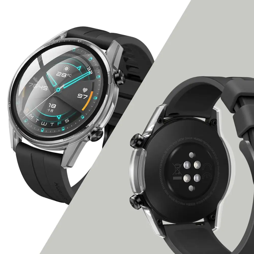 Kính Cường Lực + Ốp Lưng Cho Đồng Hồ Huawei Watch GT 2-2e 46Mm/42Mm Phụ Kiện Đầy Đủ Độ Phủ Ốp Lưng Cường Lực Bảo Vệ Màn Hình huawei Gt2e Gt2 Bao