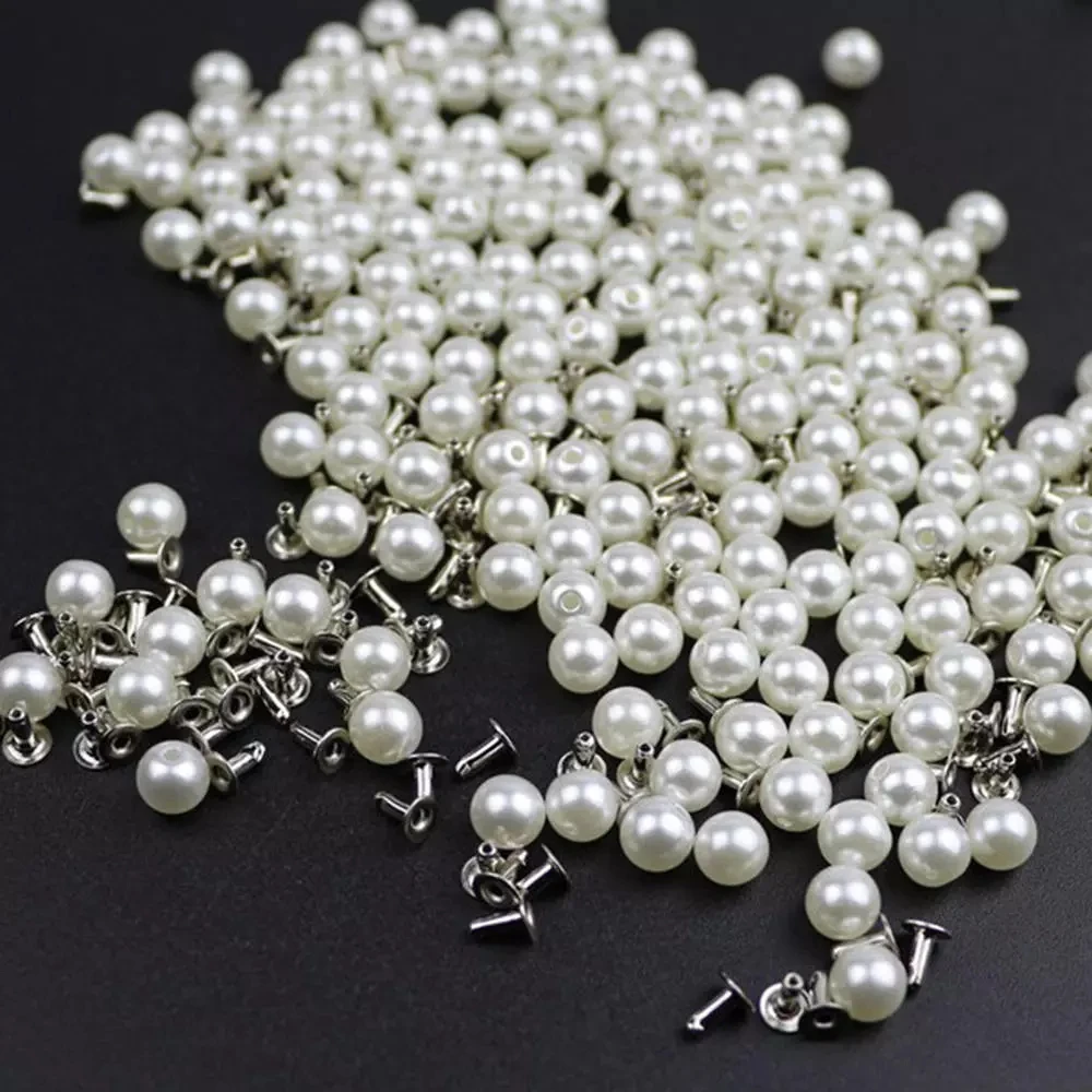 100pcs White Pearls Rivets Studs Beads for DIY Crafts Leather Bag Shoes Clothes Hat Decoration Wedding Dress Veil Pearl Rivets