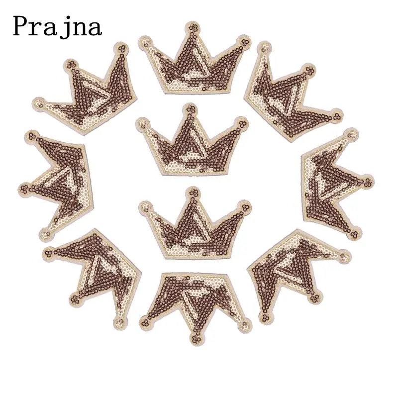 Prajna-Parches de lentejuelas para planchar corona de dibujos animados, insignias bonitas, juego de 10 piezas baratos, parche para adorno de ropa, accesorios artesanales, bricolaje