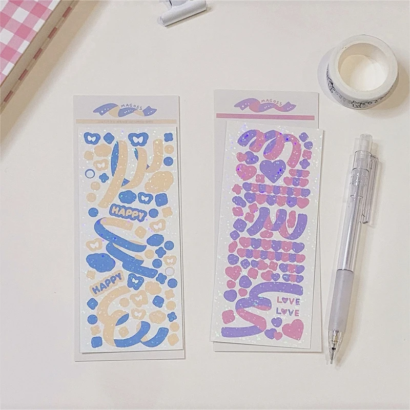 Ins Laser Shiny Ribbon Sticker DIY Scrapbook Base Collage Mobile Diary Plan Gift Sealing Phone Decoration Popular Sticker