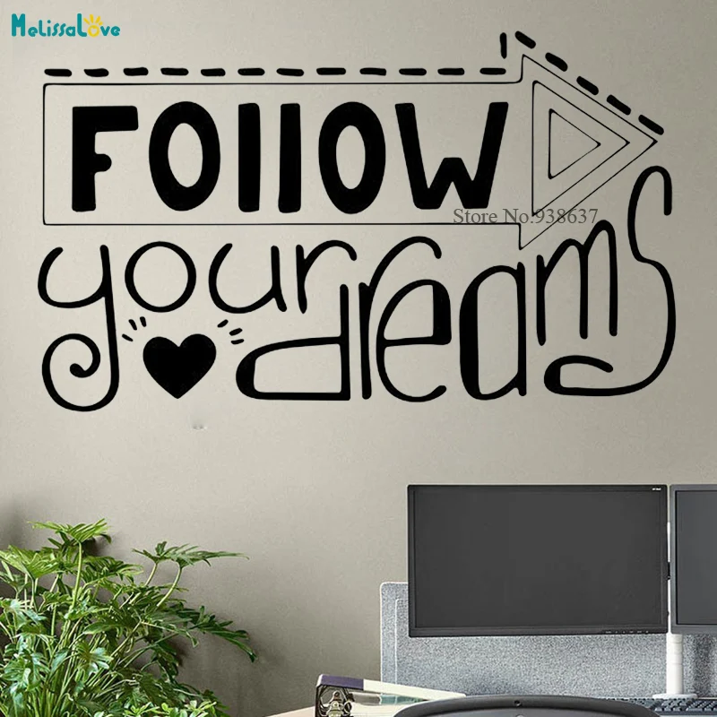 Follow Your Dreams Quote Wall Sticker Decal Encourage yourself Office Decor Study Room Removable Vinyl Wallpaper BB439