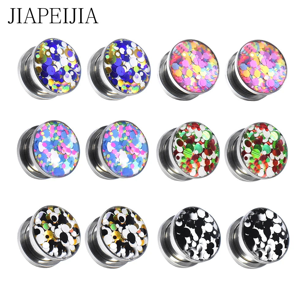 Colored round sequins Stainless Steel Ear Tunnels Gauges Screw Fit Plugs Flared Expander Stretcher Body Jewelry 8g(3mm) to 150/1