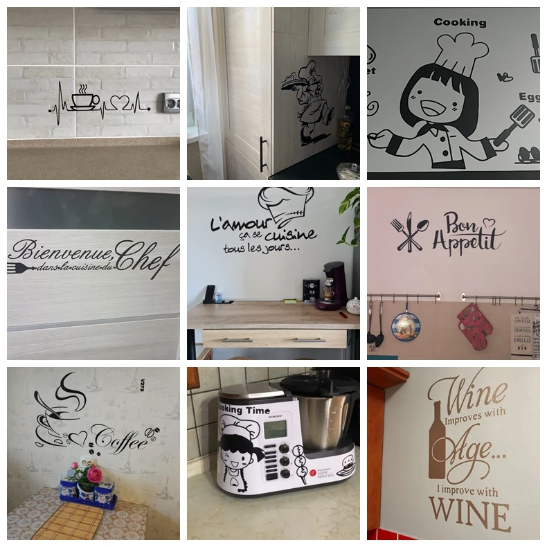 Kitchen cafe Vinyl Wall Sticker For Home Decor restaurant Decoration Cuisine/Wine/Coffee Self-adhesive wallpaper Autocollant