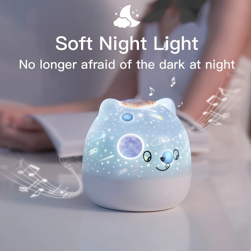 Luces LED de noche para niños, proyector de estrellas con música, lámpara de proyección colorida con carga USB/giratoria/cantar, para dormitorio,