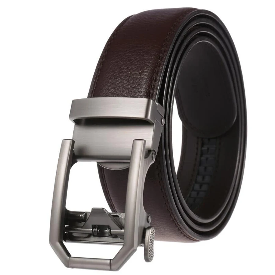 Men's Leather Ratchet Belt Automatic Sliding Buckle Designer Belt For Men Fashion Male Waistband Trouser Strap