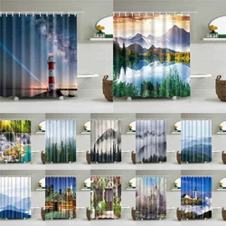 Landscape Print Shower Curtain Waterproof Polyester Fabric Bath Screen Home Decoration for The Bathroom WIth Hooks 180 X 200cm