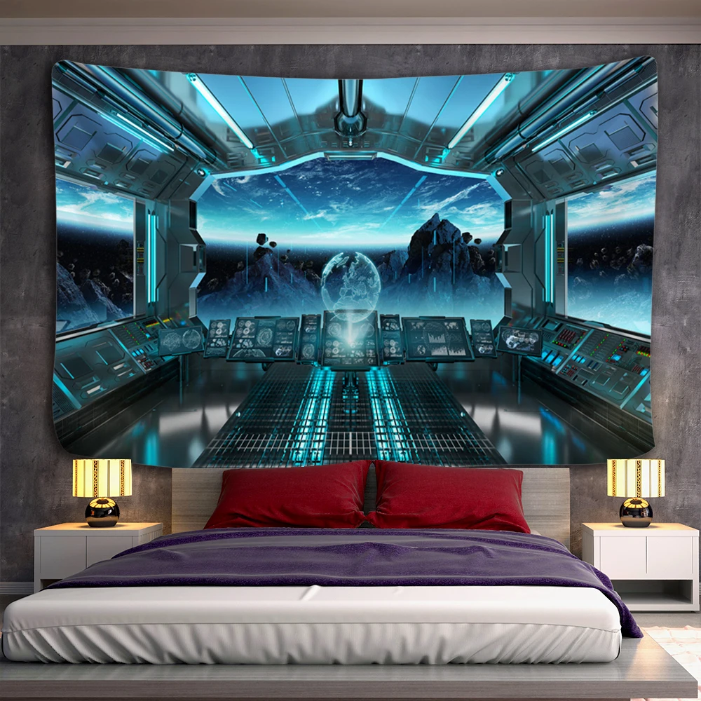 Universe Space Alien Planet Spacecraft UFO Wall Hanging Tapestry Fabric Wall Background Mural Yoga Beach Mat Tapiz Home Decor