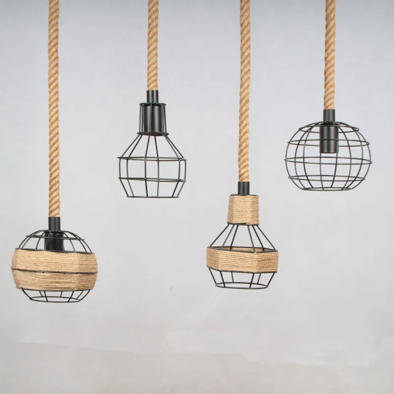 Rope Pendant Lamp Base E27 Dining Room Lighting Canteen Lamp Restaurant Lamp Coffee Shop Metal Iron Light