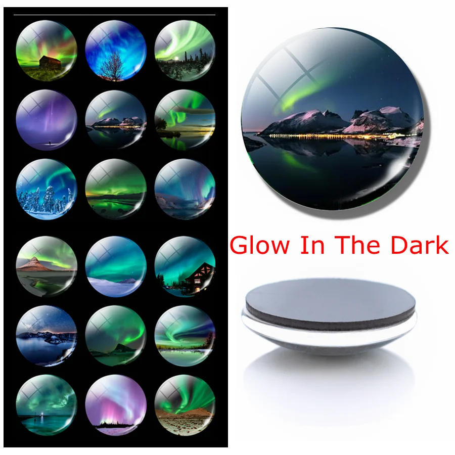 

Aurora Luminous Refrigerator Stickers Glass Cabochon Cute Fridge Magnets Glow in the Dark Home Decor New 30MM