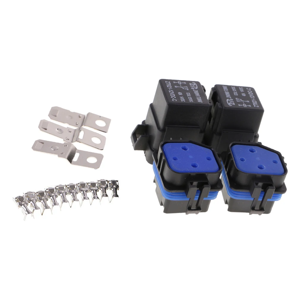 4 Sets 12V 40A AMP 5 Pin Relay and Relay Holder Socket Integrated +Terminals