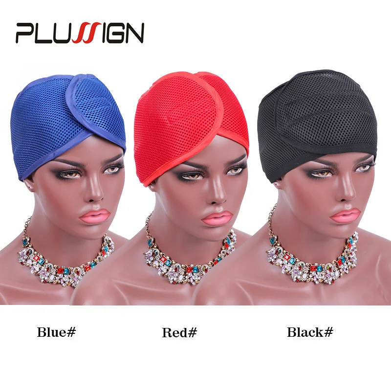 Plussign 3Pcs 5Pcs Non Slip Adjustable Lace Wig Headband Foam Mesh Wrap Wig Band Soft Polyester Mesh Belt Bonnets Black Red Blue