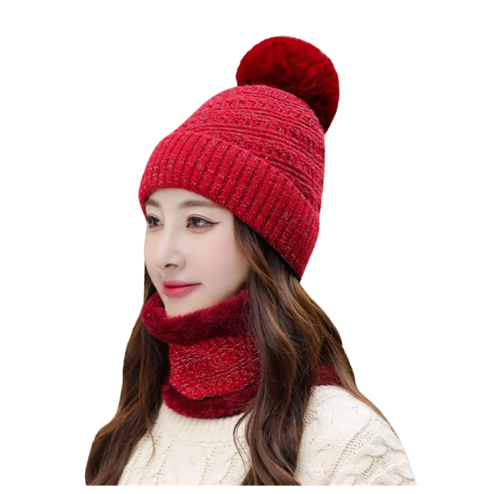 Mode Vrouwen Cap Herfst Winter Fietsen Warm Effen Sjaal Hoed Sets Dames Dikke Knit Soft Mutsen Шапка Женская Зима 2021