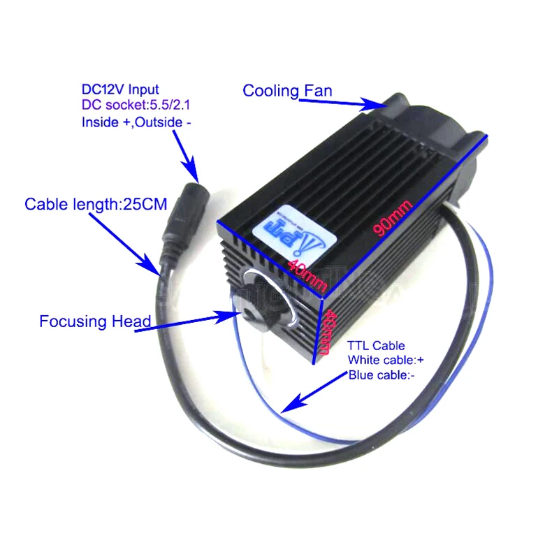Módulo láser azul de enfoque ajustable, tubo TTL de grabado láser de alta potencia, ajuste de gafas gratis, 5000mW/5W 445nm 450nm, DIY