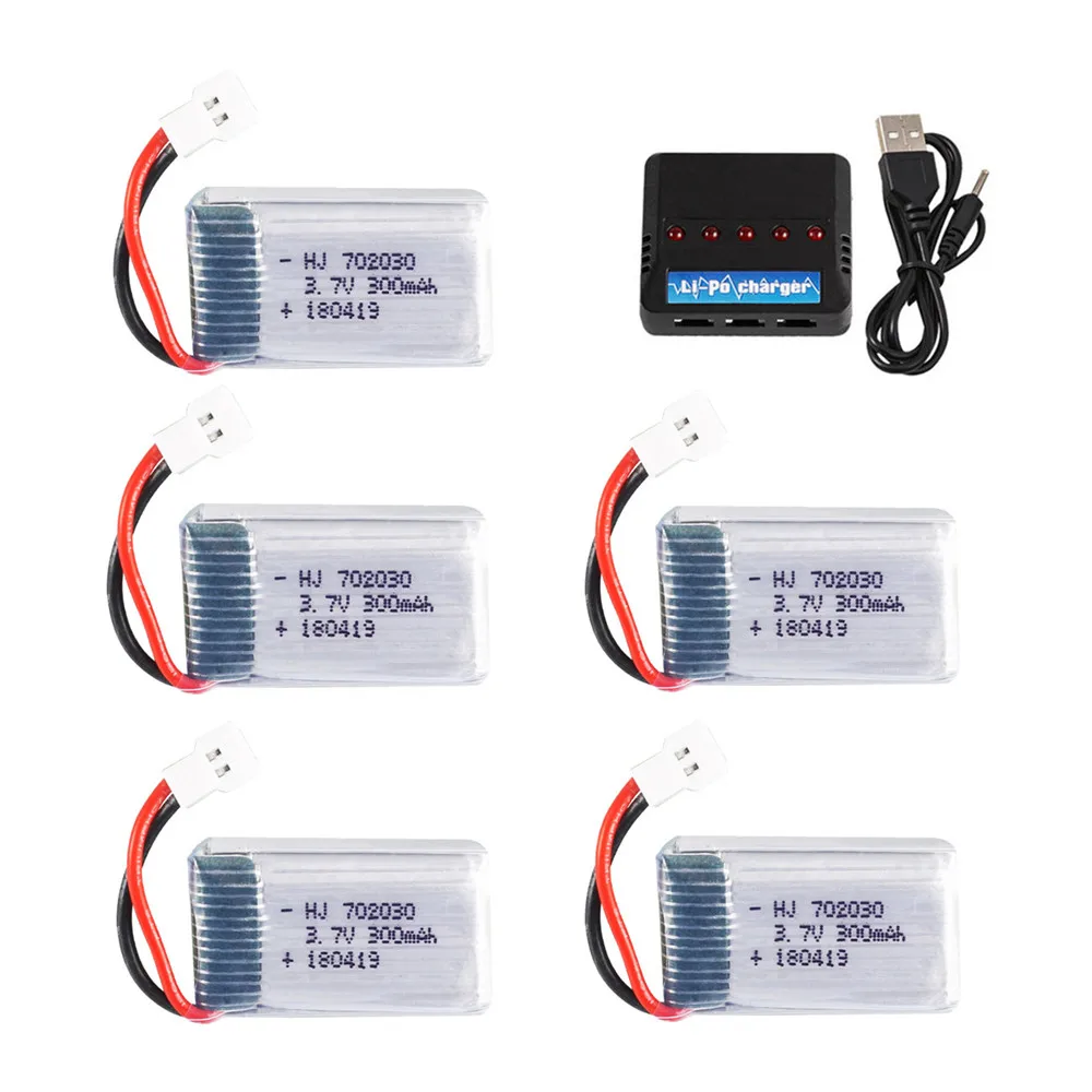 3.7V 300mAh Lipo Battery +5 in 1 Charger For Syma X11C Udi U816 U830 F180 E55 FQ777 FQ17W Hubsan H107 FY530 RC Drone Battery