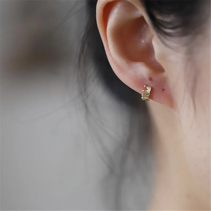 925 Sterling Silver Lovely Temperament Crown Earrings for Women 14K Gold Plated Wedding Jewelry Gift