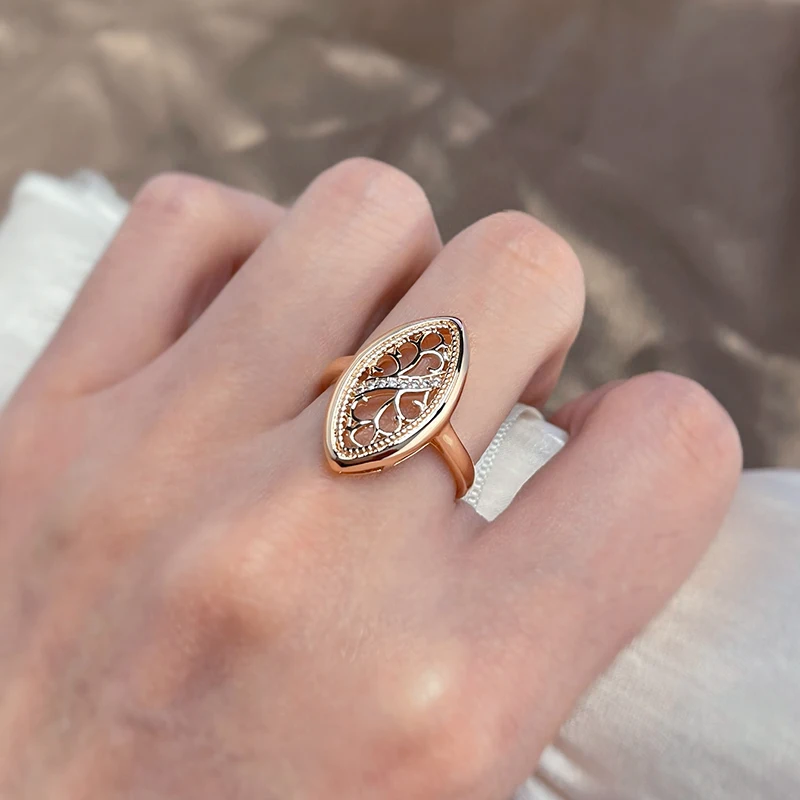 Kinel 2022 Trend 585 Rose Gold Ring For Women Micro Wax Inlay Natural Zircon Hollow Flower Ethnic Bride Ring Vintage Jewelry - view 3