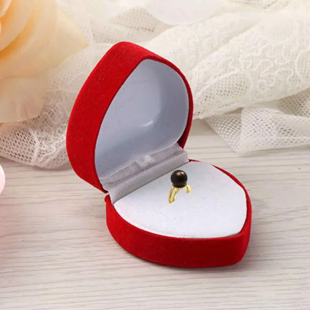 Ring Storage Box Exquisite Flocking Heart Shape Gift Jewelry Organizer for Engagement