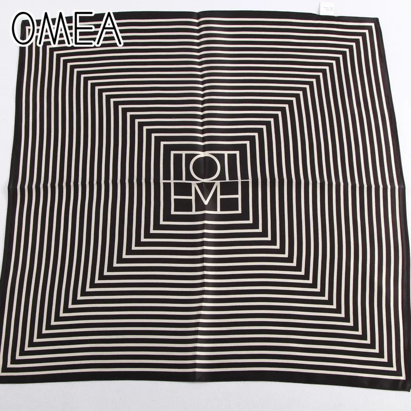 OMEA 100% Real Silk Scarf Women Fashion Modern Small Square Korean Version of The Silk Striped Pattern Luxury Head Scarf Retro