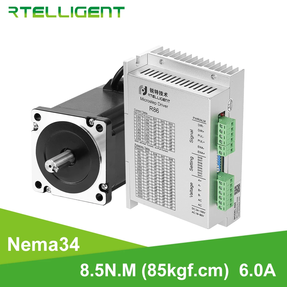 Nema 34 Stepper Motor Kit 86mm 8.5N.m 6.0A 4-lead Cable 12.7mm/14mm Shaft Stepper Motor for CNC engraving milling machine