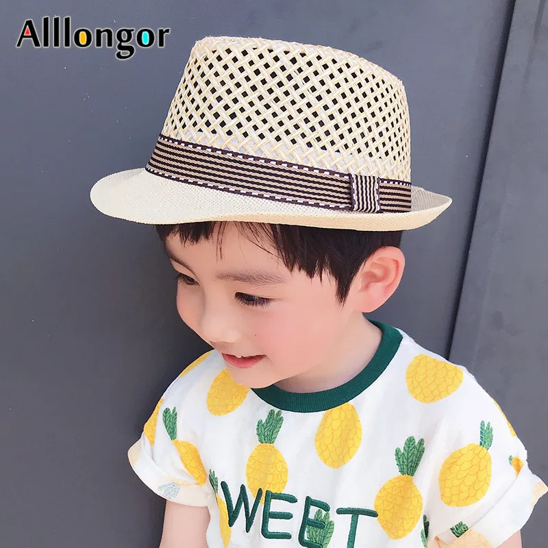 Parent-child Kids Boys Men Straw Hat Sun Protection Fedora New Fashion 2024 Summer Short Sleeve Breathable Sunhat Beach Cap