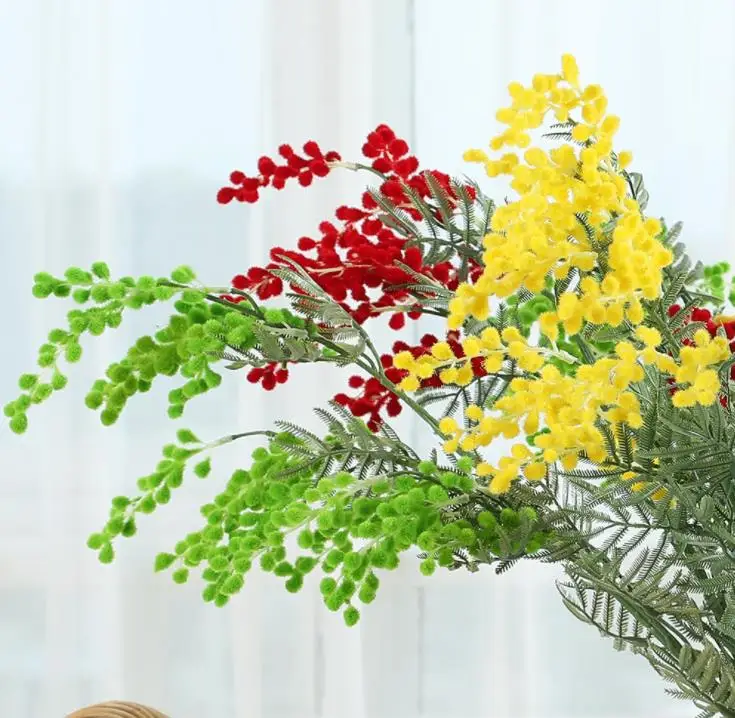 Wholesales 100pcs Mimosa Pudica Acacia Bouquet Home Yellow Wedding Artificial Flower Floral Event Party Christmas Flower SN1629